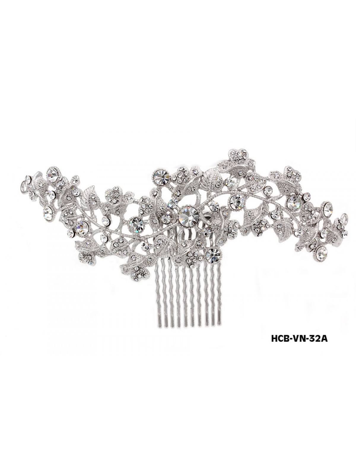 Wedding Hair Comb – Bridal Hair Combs & Clips w/ Austrian Crystal Stones Vine with Hearts - HCB-VN-32A